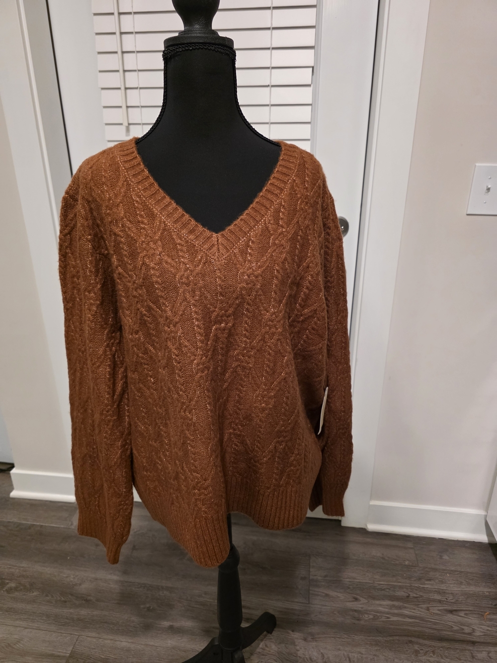 St. John's Bay Rust Cable-Knit V-Neck Sweater